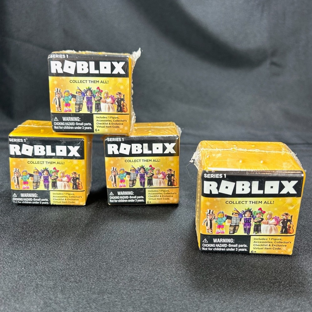 ROBLOX Series 1 CELEBRITY COLLECTION Gold Mystery Boxes, LOT of 4 NEW w/Code